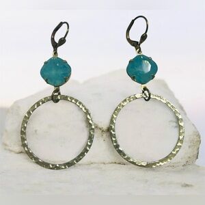 Gold and Blue Stone Dangle Earrings